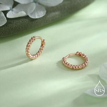 Sterling Silver Minimalist Braided Huggie Hoops, 7 of 11