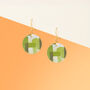 Olive Green Abstract Circular Earrings • Gold Plated Sterling Silver Hooks, thumbnail 3 of 8