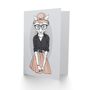 Fashion Animal Hipster Cat Kids Birthday Child Card, 2 of 4