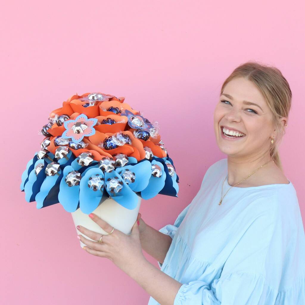 Image of Deluxe Sunset Chocolate Flower Arrangement