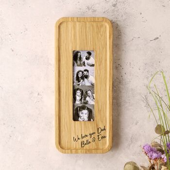 Solid Oak Photobooth Frame With Personalisation And Photo Strip Print Option, 5 of 11