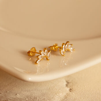 Small Crown Bridal Earrings With Marquise Stones, 2 of 5