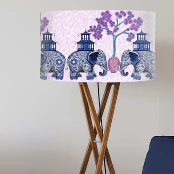 Chinoiserie Elephants, Pink And Blue Lampshade, 3 of 9