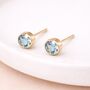 Gold Plated Sterling Silver March Aquamarine Birthstone Stud Earrings – 7mm, thumbnail 2 of 7