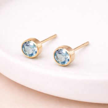 Gold Plated Sterling Silver March Aquamarine Birthstone Stud Earrings – 7mm, 2 of 7