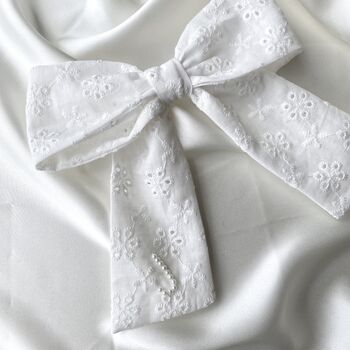 Ivory Cotton Hair Bow Clip, 4 of 4