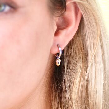 Sterling Silver And Gold Acorn Huggie Hoop Earrings, 3 of 6