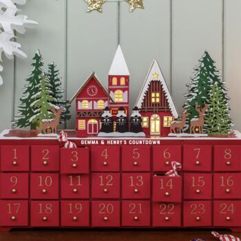 Red Reusable Wooden Advent Calendar With LED Lighting, 3 of 4