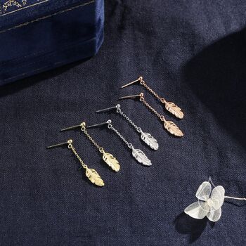 Delicate Feather Drop Stud Earrings, 6 of 11