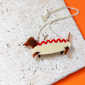 Dachshund Hot Dog Costume Perspex Halloween Necklace, 3 of 4