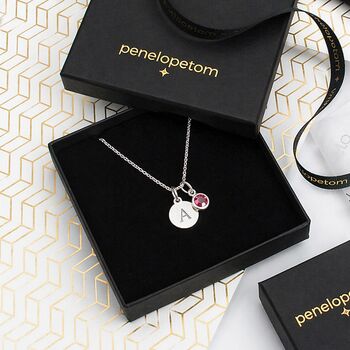 Personalised Sterling Silver Mini Initial And Birthstone Necklace, 10 of 11