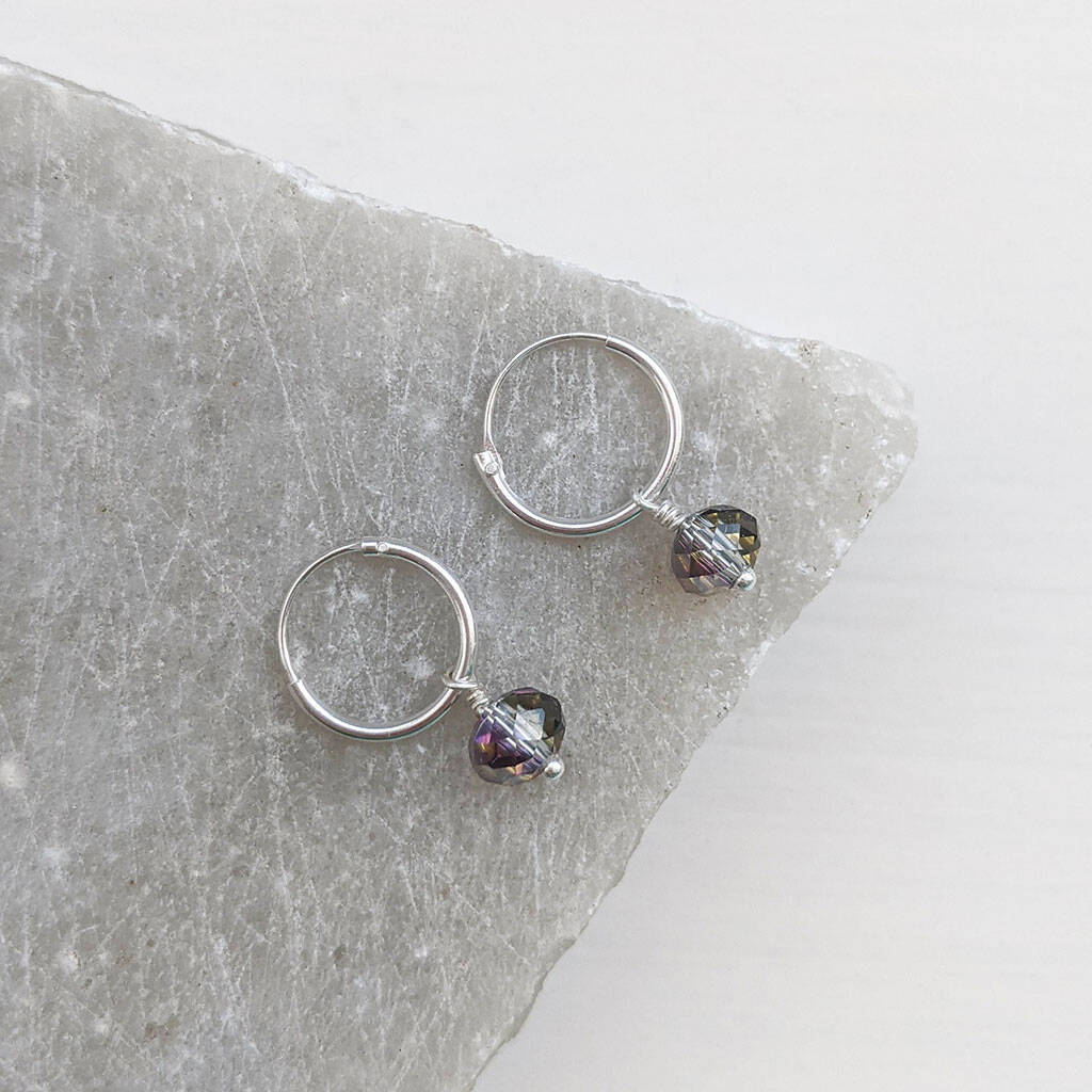 Silver Crystal Swarovski Hoop Earrings By Macaroon Jewellery