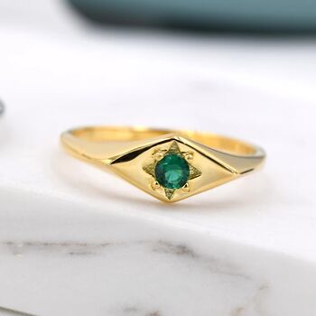 Emerald Green Starburst Rhombus Kite Signet Ring, 5 of 11