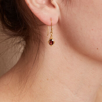 Garnet Gold Plated Silver Antique Style Drop Earrings, 4 of 11