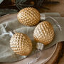 Set Of Three Gold Pinecone Baubles, thumbnail 1 of 4