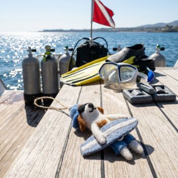 Felt Waveriding Surfer Dog Hanging Decoration, 4 of 4