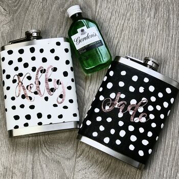 Personalised Black And White Spot Hip Flask, 2 of 3