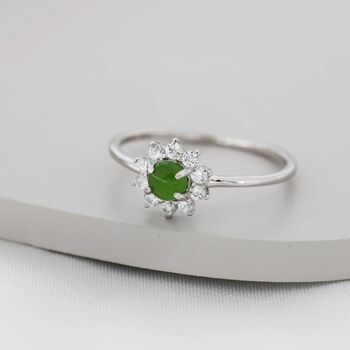 Genuine Jade Stone Halo Ring In Sterling Silver, 6 of 11