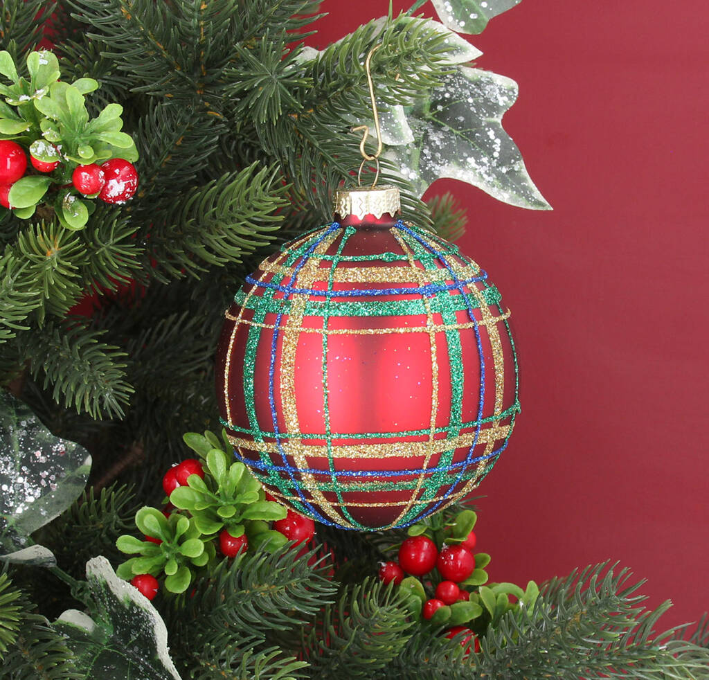 Red Tartan Glass Bauble By The Christmas Home
