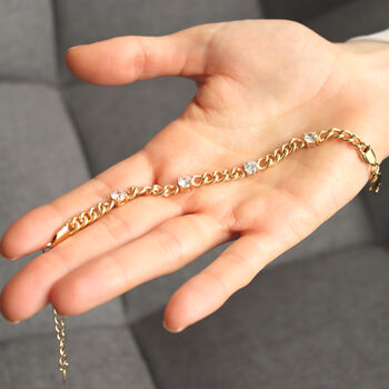 Zirconia Charm Bracelet Cuban Chain 18k Gold Plated, 3 of 10