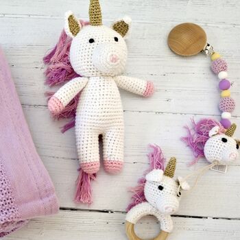Organic Unicorn Toy Baby Gift Set, 4 of 8