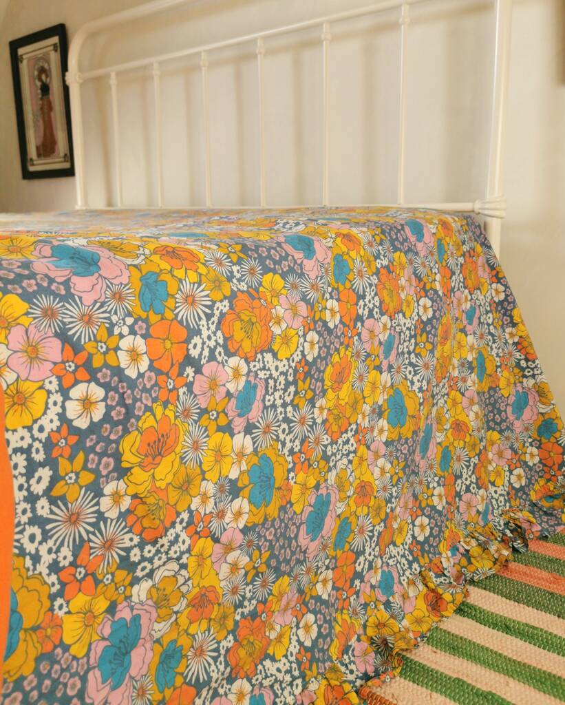 Vintage Floral Organic Cotton Double Frilled Sheet, 1 of 7