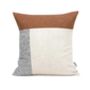 Geometric Pillowcase Navy Linen And Tan Faux Leather, thumbnail 5 of 9