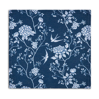 Luxury Linen Like Floral Napkins Cecylia Navy Blue, 6 of 6