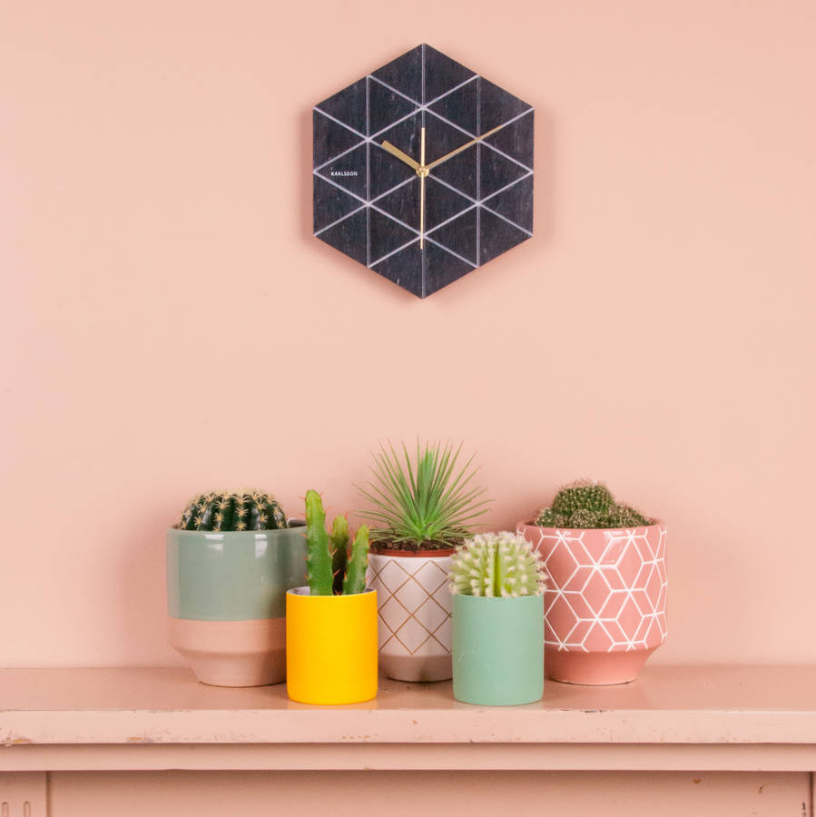 Marble Hexagon Wall Clock In Black Or White Marble By Iamia
