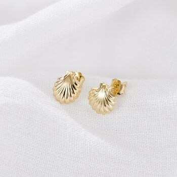 9ct Gold Shell Stud Earrings, 3 of 4