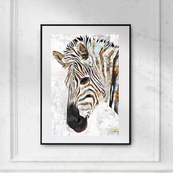 Textured Grunge Zebra Gold White Wall Art Print, 2 of 8