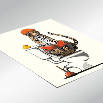 Leopard On The Toilet Poster. Funny Safari Print, 3 of 6