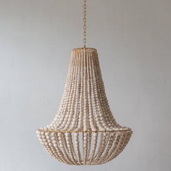 Handcrafted Wood Beaded Chandelier, White Wash Pendant, 6 of 6