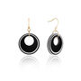 Black And Pearlescent White Circular Earrings • Gold Plated Sterling Silver Hooks, thumbnail 6 of 9