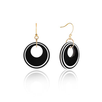 Black And Pearlescent White Circular Earrings • Gold Plated Sterling Silver Hooks, 6 of 9
