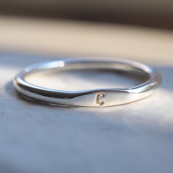 Personalised Hand Stamped Initial Signet Stacking Ring, 5 of 12