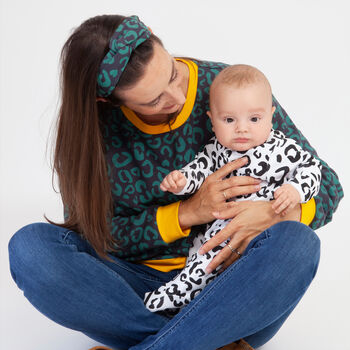 Leopard Print Zip Up Baby Sleepsuit Organic Cotton, 5 of 5