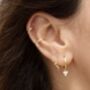 Clear Rhinestone Silver Gold Plated Huggie Hoop Earring, thumbnail 1 of 5