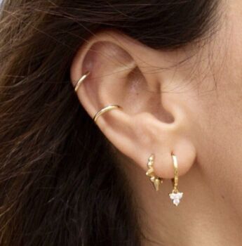 Clear Rhinestone Silver Gold Plated Huggie Hoop Earring, 2 of 5