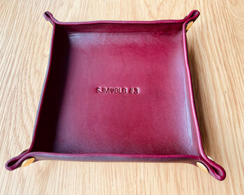 Personalised Burgundy Leather Desk Accessories Tray, 10 of 12