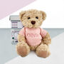 Personalised Baby Girl Bertie Bear With Blanket, Pink, thumbnail 2 of 5