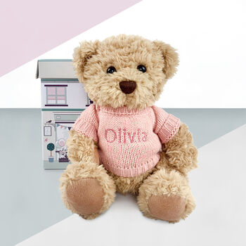 Personalised Baby Girl Bertie Bear With Blanket, Pink, 2 of 5