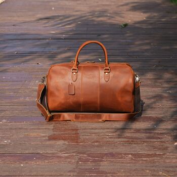 Leather Holdall Weekend Bag With Luggage Tag, 2 of 12