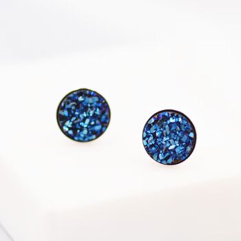 Sterling Silver Cobalt Blue Druzy Stud Earrings, 2 of 8