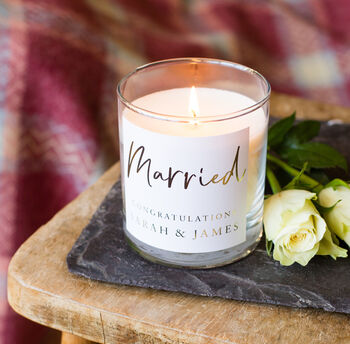 Married Personalised Wedding Candle Gift, 2 of 3