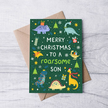 Dinosaur Christmas Card For Son, 2 of 3