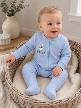 Personalised Gift Baby Zip Romper | Embroidered Name Or Animals, 2 of 12