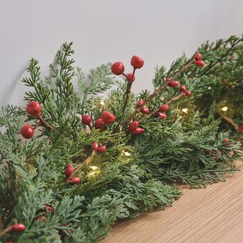 Pre Lit Red Berry Christmas Garland, 7 of 9