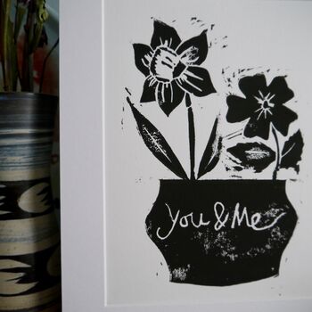 Personalised You And Me Birth Flowers Linocut Print, 3 of 8