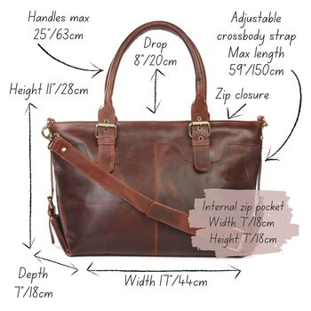 Large Brown Leather Tote Bag With Crossbody Strap, 5 of 5